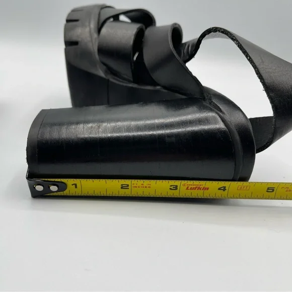 Zara Black Leather Chunky High Heel Sandals Size 6.5 - Picture 8 of 9